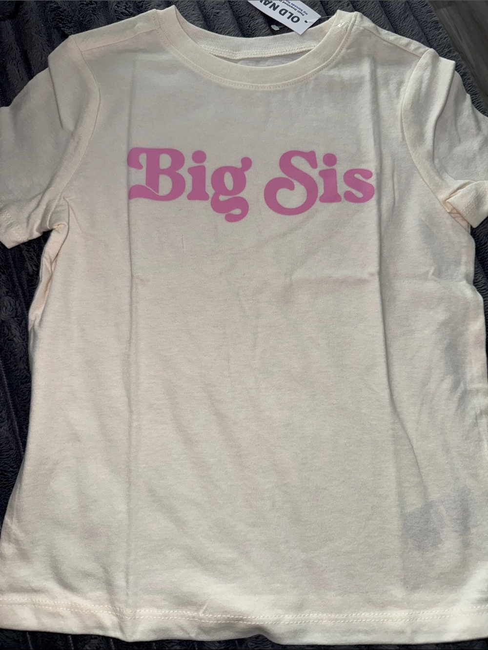Old Navy Cream Tee with Pink "Big Sis" Graphic